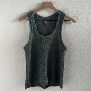 Aerie Chunky Open Knit Boho Green Earthy Tank Large